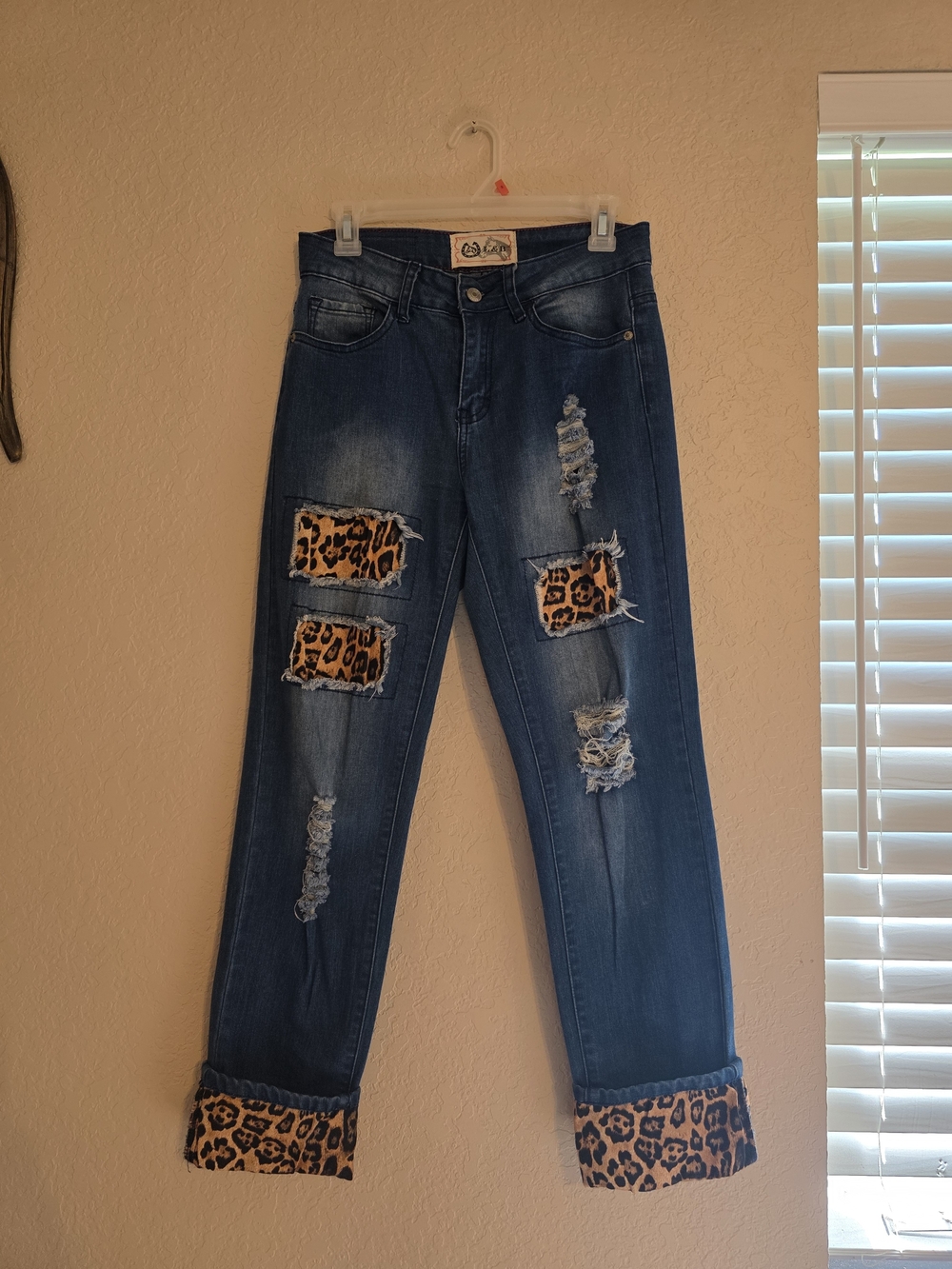 L&B Dark Blue Boyfriend Jeans with Leopard Accents